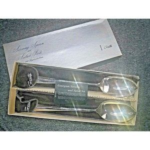 Gerity Silver Georgian Serving And Salad Set 13" Serving Spoons Original Box Bag